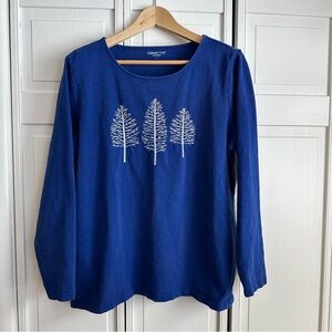 Coldwater Creek Women's Long sleeve Blue with white trees size Large 100% cotton